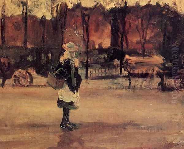 Girl In The Street Two Coaches In The Background A Oil Painting by Vincent Van Gogh