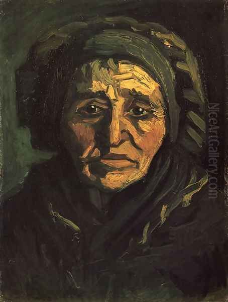 Head of a Peasant Woman with a Greenish Lace Cap Oil Painting by Vincent Van Gogh