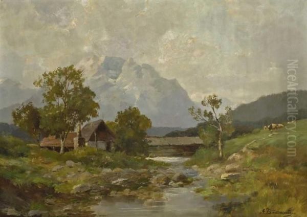 Vorgebirgslandschaft Mit Bachlauf Oil Painting by August Albert Zimmermann