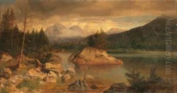 Alpine Lake Oil Painting by August Albert Zimmermann