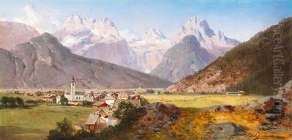 Landschaft Im Pinzgau Mit Blick Auf Lofer Oil Painting by August Albert Zimmermann