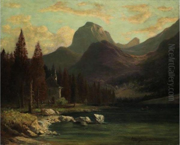 Der Hintersee Bei Berchtesgaden Oil Painting by August Albert Zimmermann