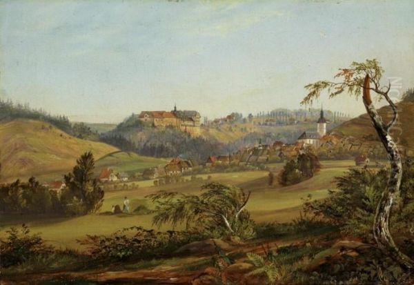 Blick Auf Berga Mit Dem Schlos Oil Painting by August Albert Zimmermann