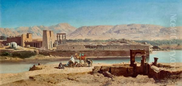 Der Isis-tempel Auf Der Insel Philae Oil Painting by August Albert Zimmermann