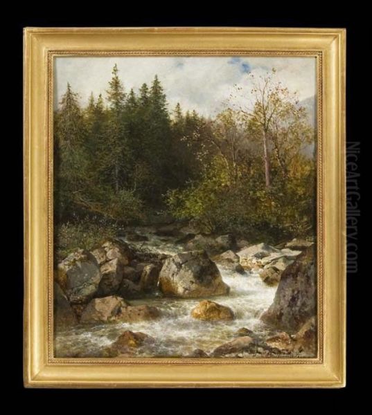 Romantischer Gebirgsbach Oil Painting by August Albert Zimmermann