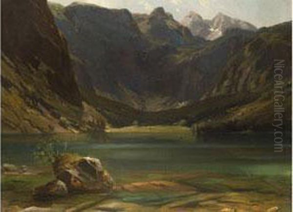 Alpensee
 Ol Auf Leinwand. Oil Painting by August Albert Zimmermann