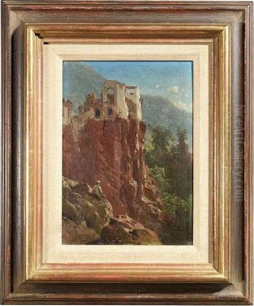 Remains Inmountainous Landscape Oil Painting by August Albert Zimmermann