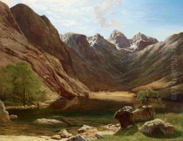 Der Gosausee Mit Dem Dachsteinmassiv An Einem Sommertag Oil Painting by August Albert Zimmermann