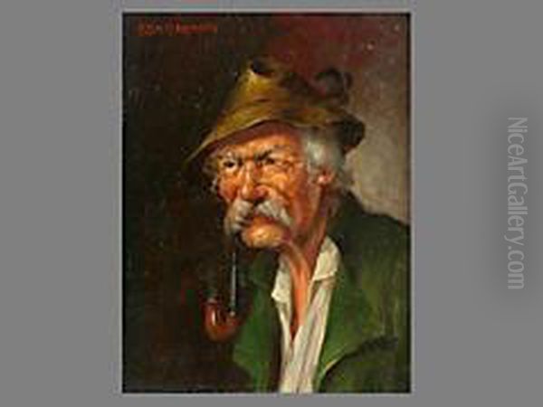 Portrait Eines Bauern Mit Pfeife Oil Painting by August Albert Zimmermann