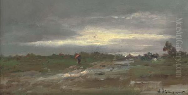 The Approaching Storm Oil Painting by August Albert Zimmermann