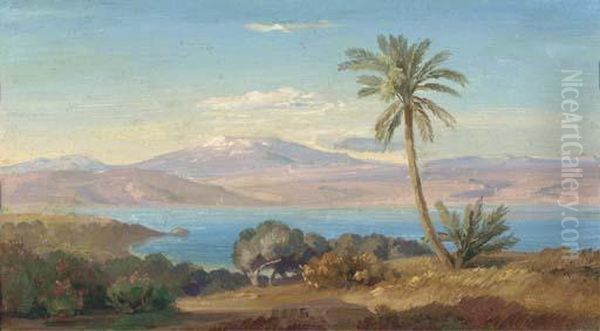 The Sicilian Coast With Mount Etna In The Distance Oil Painting by August Albert Zimmermann