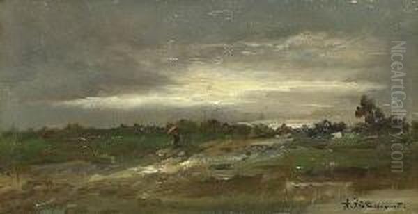 Aufziehendes Gewitter. Oil Painting by August Albert Zimmermann