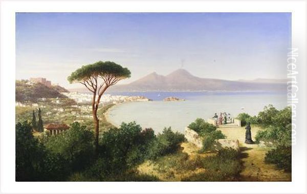 Elegantes Admirant La Baie De Naples Oil Painting by August Albert Zimmermann