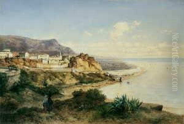 Blick Auf Bordighera An Der 
Italienischen Riviera. Signiert Unten Rechts: Albert Zimmermann. Ol Auf 
Leinwand. H 80; B 118 Cm. Oil Painting by August Albert Zimmermann