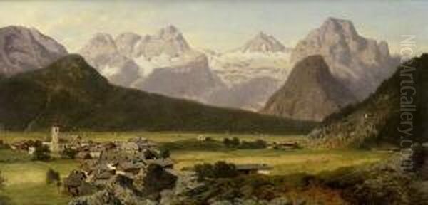 Blick Auf Das
 Dachstein-massiv. Oil Painting by August Albert Zimmermann