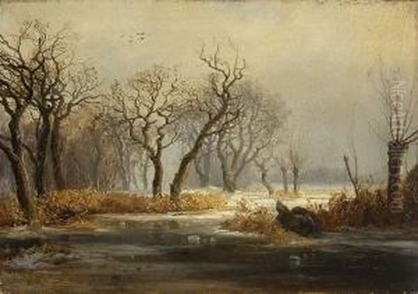 Winterlandschaft Oil Painting by August Albert Zimmermann