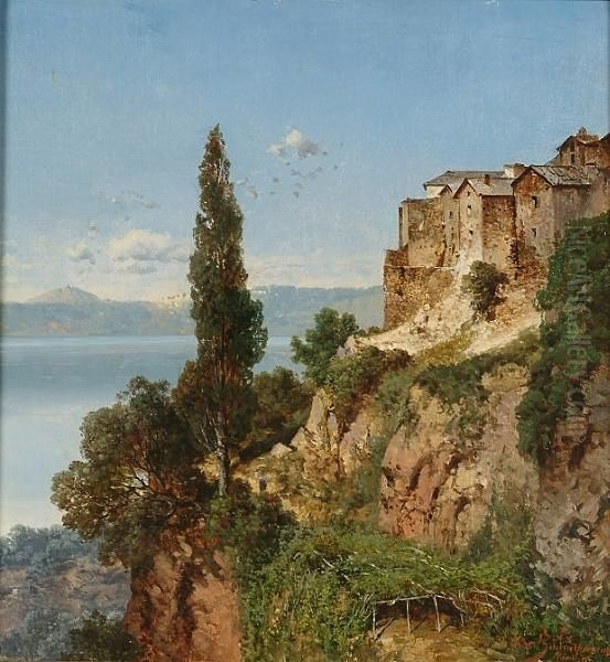 A Coastal View From A Cliff-top Village Oil Painting by August Albert Zimmermann