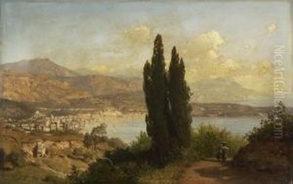 Blick Auf Villefranche-sur-mer Bei
 Nizza. Oil Painting by August Albert Zimmermann