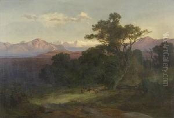 Blick Auf Karwendelgebirge Und
 Heimgarten. Oil Painting by August Albert Zimmermann