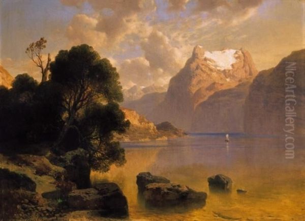 Landscape In The Alps Oil Painting by August Albert Zimmermann