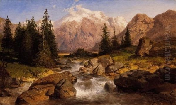 Mountain Brook Oil Painting by August Albert Zimmermann