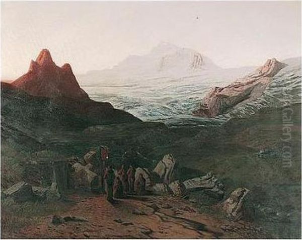 Gebet Vor Dem Grubengang (pilgrims At Prayer) Oil Painting by August Albert Zimmermann