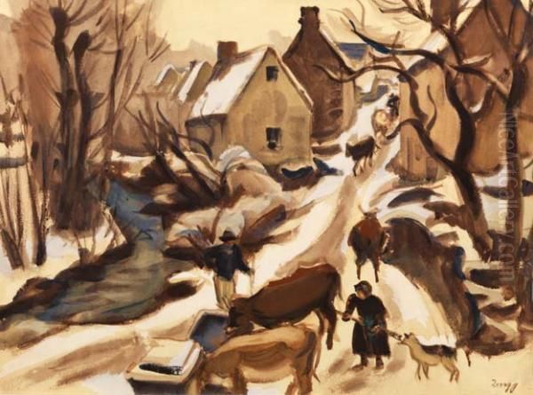 Route Dans Le Hameau En Hiver Oil Painting by Jules Emile Zingg