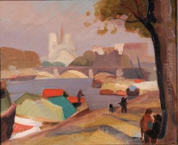 Les Quais De La Seine, Notre Dame Oil Painting by Jules Emile Zingg