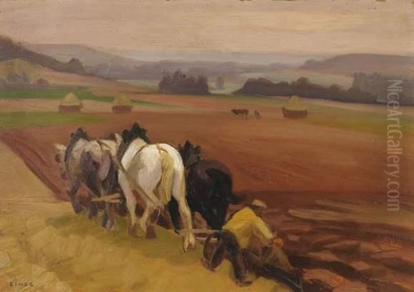 Les Chevaux De Labour Oil Painting by Jules Emile Zingg