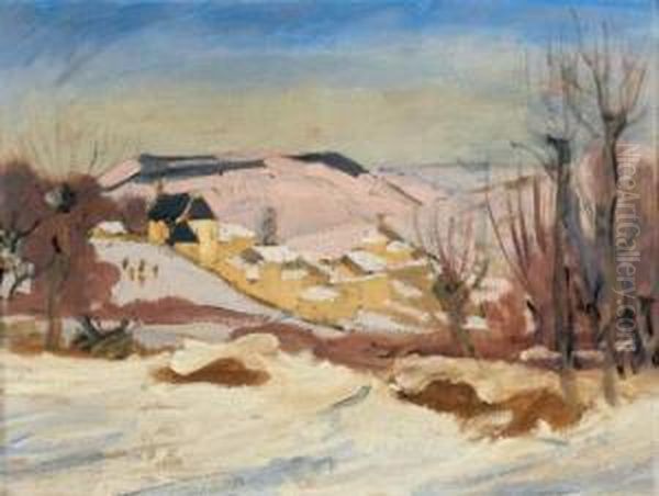 L'hiver A Contournat, Auvergne
 Huile Sur Toile, Executee Vers 1917-1918, Signee En Bas A Gauche, Dedicacee En Bas A Gauche Oil Painting by Jules Emile Zingg