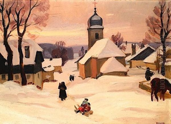 Paysage De Neige Oil Painting by Jules Emile Zingg