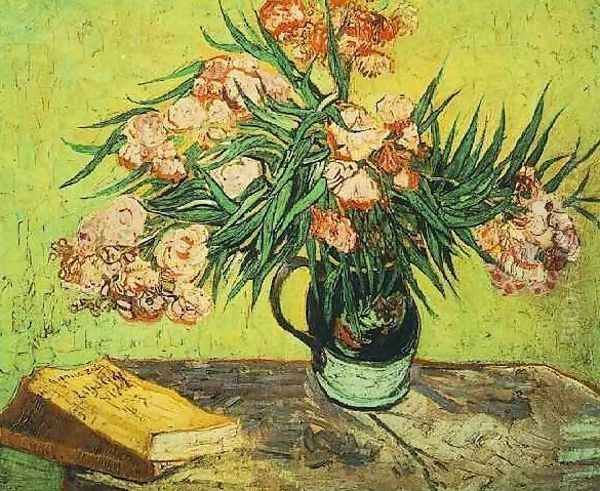 Vase With Oleanders And Books Oil Painting by Vincent Van Gogh