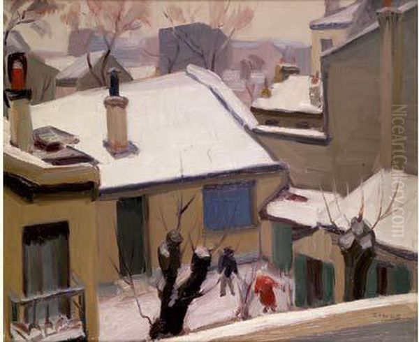 Effets De Neige, Paris, Circa 1930 Oil Painting by Jules Emile Zingg