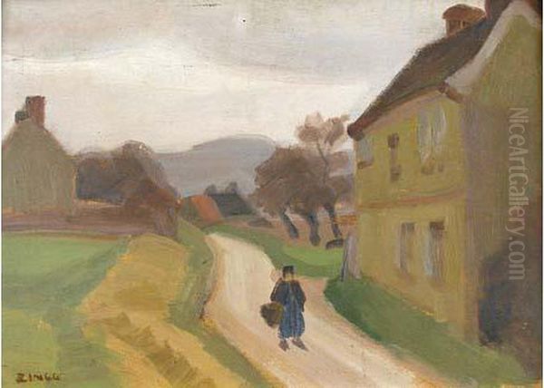 Paysanne Au Chemin De Campagne Oil Painting by Jules Emile Zingg