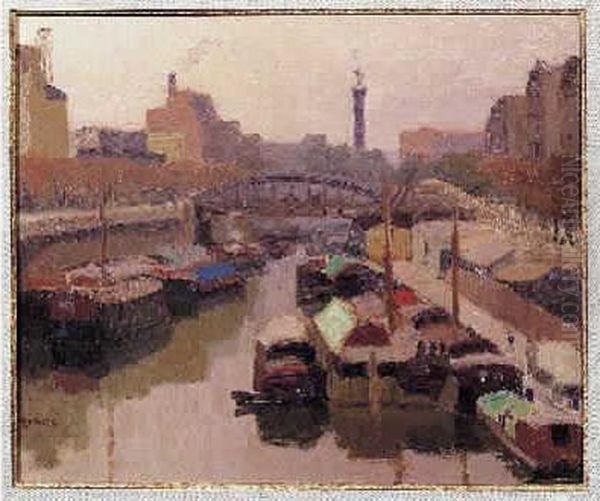 Canal Saint-martin A Paris Oil Painting by Jules Emile Zingg