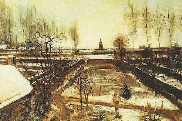 Parsonage Garden At Nuenen In The Snow The II Oil Painting by Vincent Van Gogh