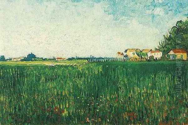 Farmhouses In A Wheat Field Near Arles Oil Painting by Vincent Van Gogh