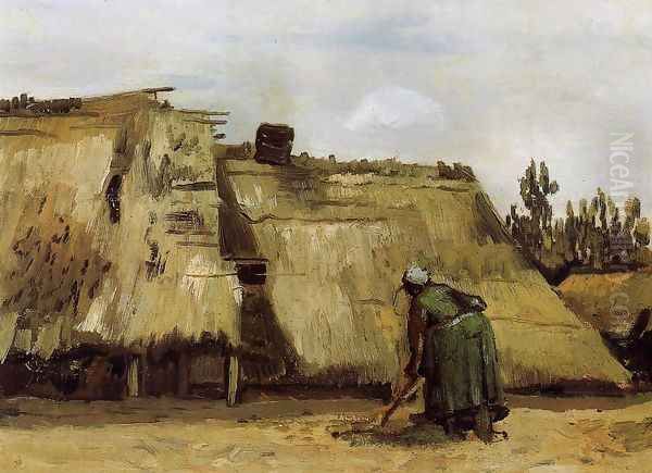 Cottage with Woman Digging Oil Painting by Vincent Van Gogh