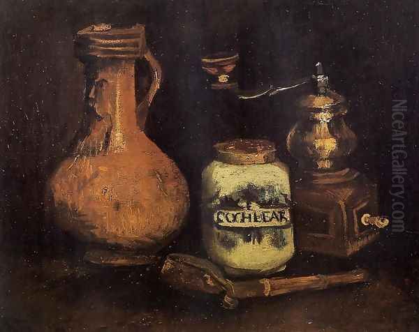 Still Life With Coffee Mill Pipe Case And Jug Oil Painting by Vincent Van Gogh