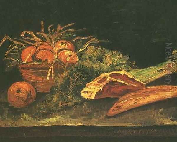 Still Life With Apples Meat And A Roll Oil Painting by Vincent Van Gogh