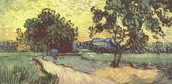 Landscape With The Chateau Of Auvers At Sunset Oil Painting by Vincent Van Gogh