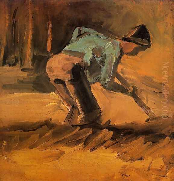 Man Stooping With Stick Or Spade Oil Painting by Vincent Van Gogh