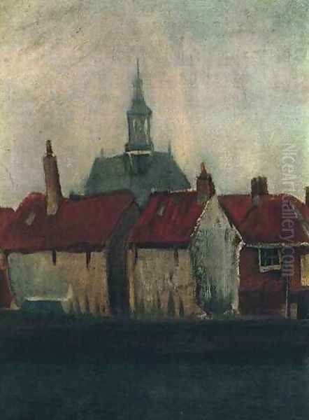 Cluster Of Old Houses With The New Church In The Hague Oil Painting by Vincent Van Gogh