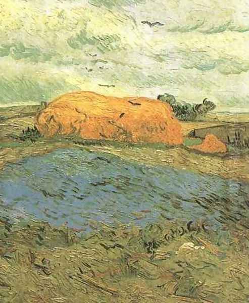 Haystacks Under A Rainy Sky Oil Painting by Vincent Van Gogh