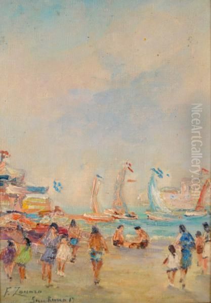 Bagnanti A San Remo Oil Painting by Fausto Zonaro