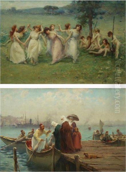 Costantinopoli : L'imbarcadero Oil Painting by Fausto Zonaro