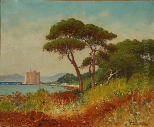 Isola Saint Honorat - Cannes Oil Painting by Fausto Zonaro