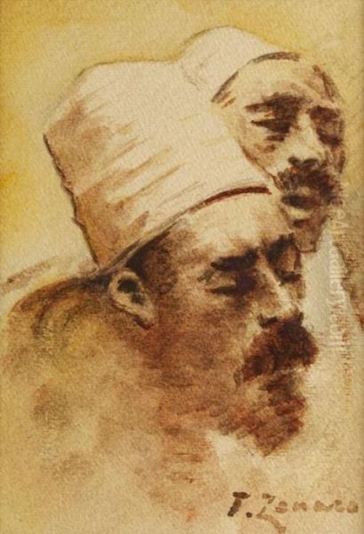 Zwei Bartige Mannerkopfe Mit Turkischerfezkopfbedeckung Oil Painting by Fausto Zonaro