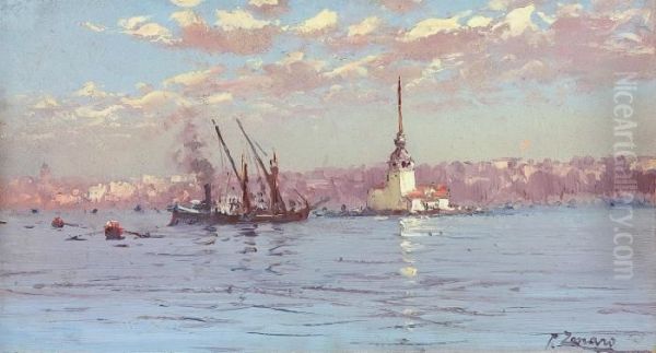 Kiz Kulesi (leander's Tower), Istanbul Oil Painting by Fausto Zonaro