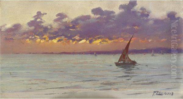 From The Patras Seafront (sunset) Oil Painting by Fausto Zonaro